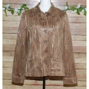 Samantha Grey Brown Button Up Shacket Blouse Size 16 Animal Print Casual Soft